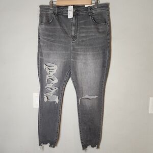 NWT AE Super Hi-Rise Grey Soft Stretch Denim Jeggings Distressed Skinny Jeans 20